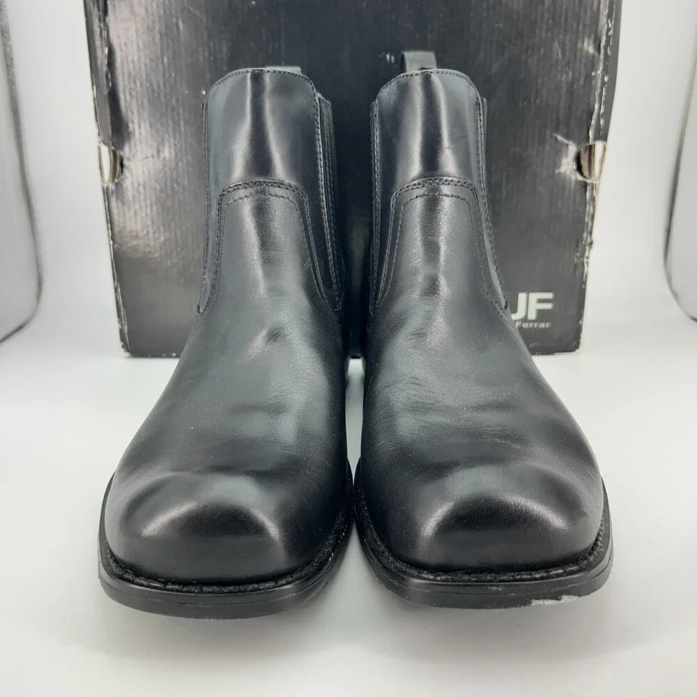 JF Ferrar Austin Chelsea Boots Mens Size 13 Black Leather Pull On Ankle Moto